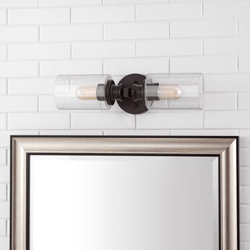 Jules Edison 16.5" Cylinder Iron/Seeded Glass Farmhouse Contemporary LED Wall Sconce - JONATHAN Y
